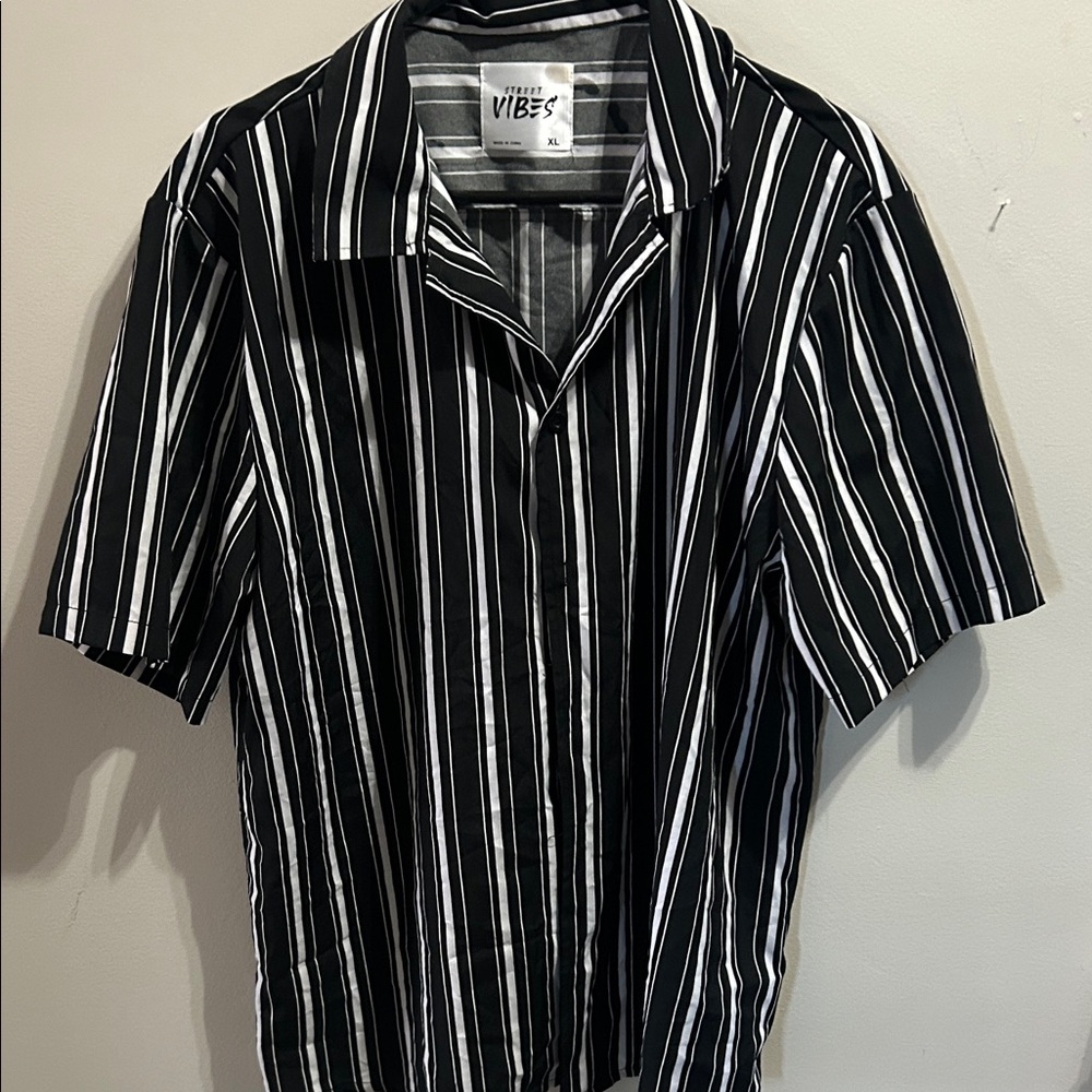 Vibe Black and White Striped Button Down Shirt